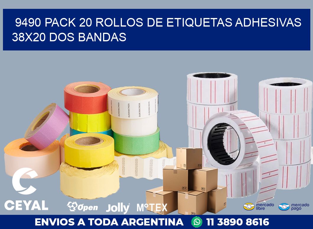 9490 PACK 20 ROLLOS DE ETIQUETAS ADHESIVAS 38X20 DOS BANDAS