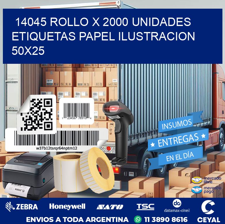 14045 ROLLO X 2000 UNIDADES ETIQUETAS PAPEL ILUSTRACION 50X25
