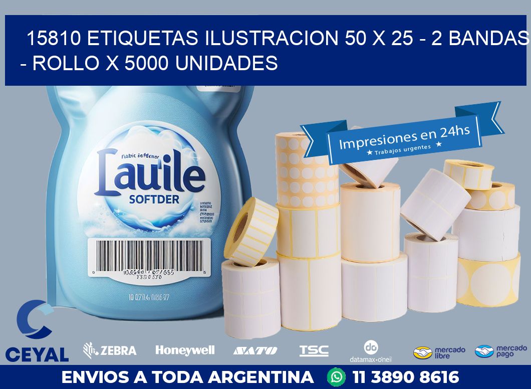 15810 ETIQUETAS ILUSTRACION 50 X 25 - 2 BANDAS - ROLLO X 5000 UNIDADES