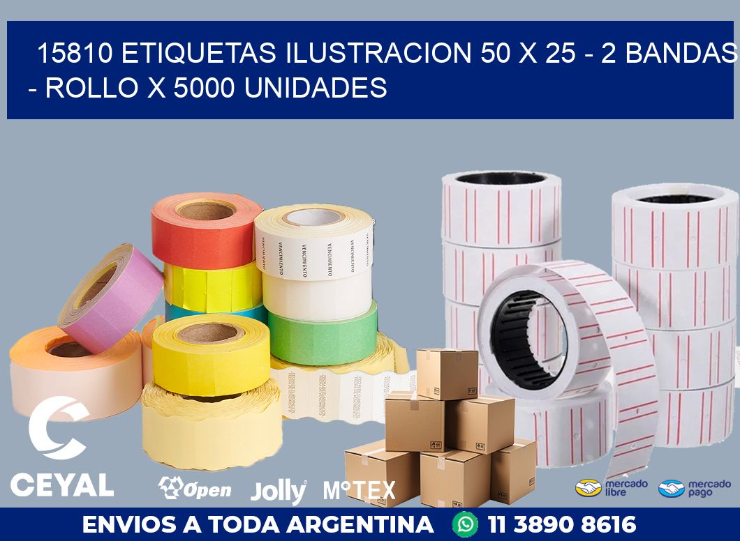 15810 ETIQUETAS ILUSTRACION 50 X 25 - 2 BANDAS - ROLLO X 5000 UNIDADES