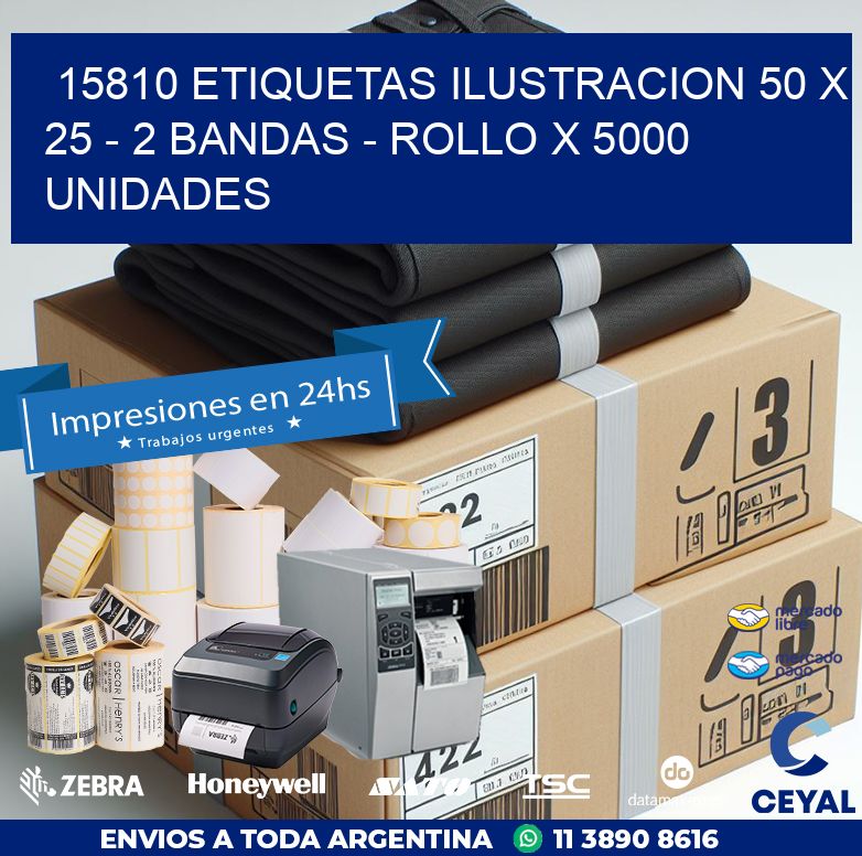 15810 ETIQUETAS ILUSTRACION 50 X 25 – 2 BANDAS – ROLLO X 5000 UNIDADES