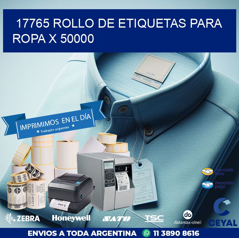 17765 ROLLO DE ETIQUETAS PARA ROPA X 50000