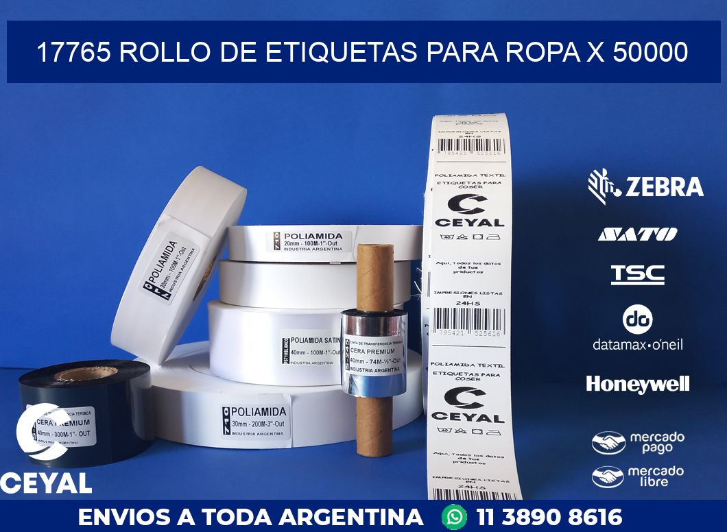 17765 ROLLO DE ETIQUETAS PARA ROPA X 50000