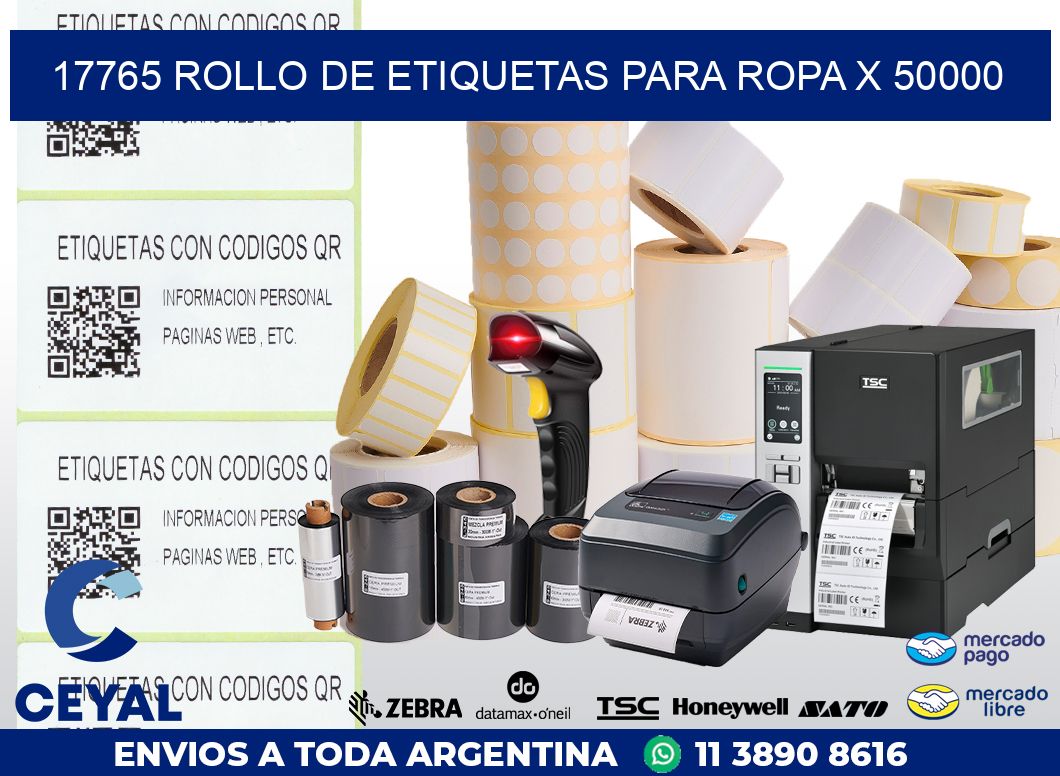 17765 ROLLO DE ETIQUETAS PARA ROPA X 50000