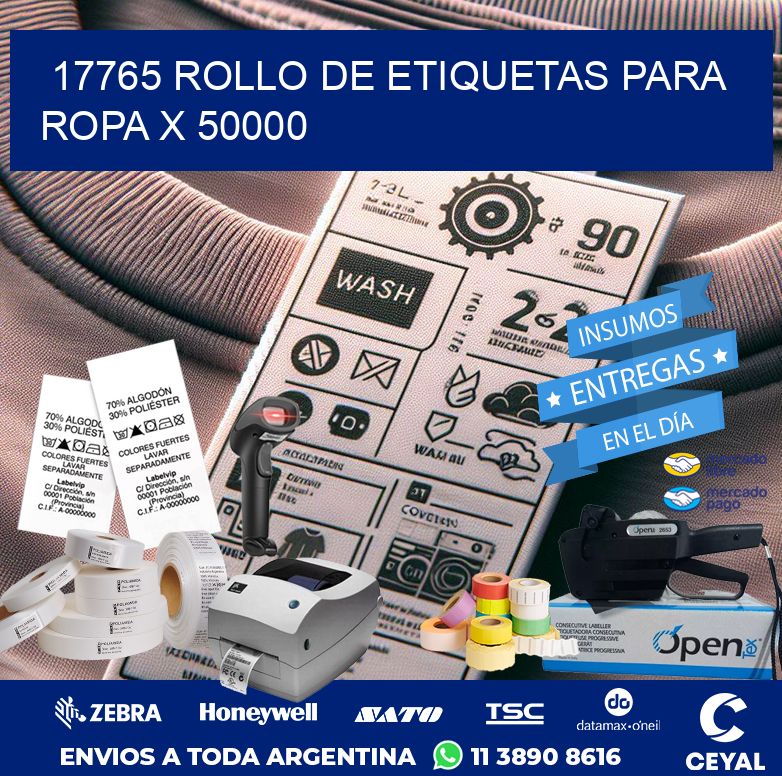 17765 ROLLO DE ETIQUETAS PARA ROPA X 50000