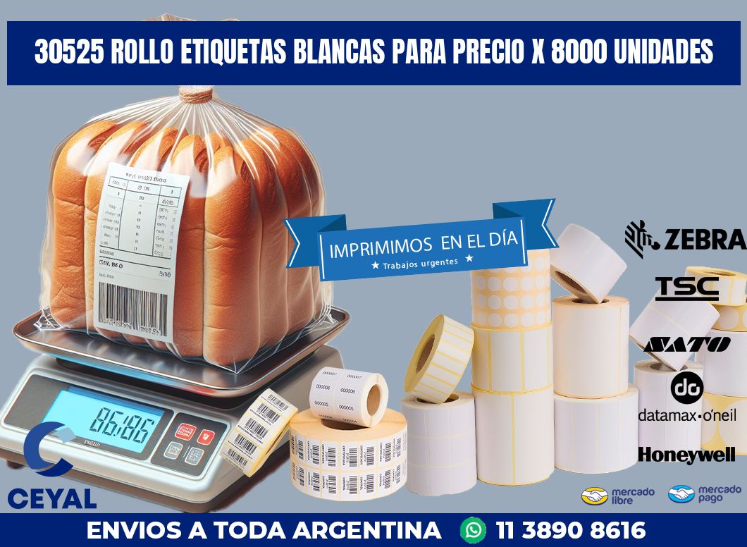 30525 ROLLO ETIQUETAS BLANCAS PARA PRECIO X 8000 UNIDADES