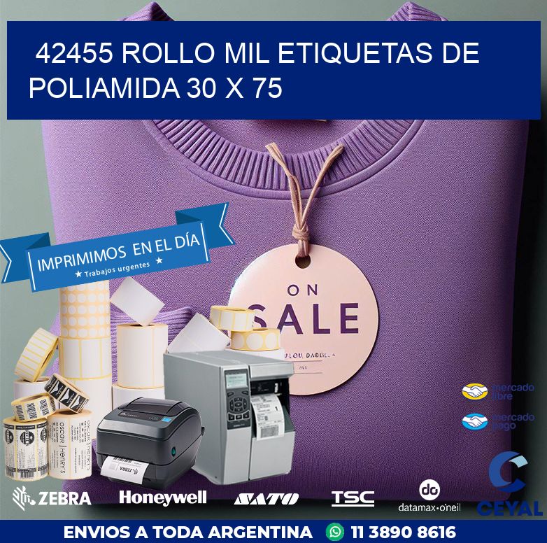 42455 ROLLO MIL ETIQUETAS DE POLIAMIDA 30 X 75
