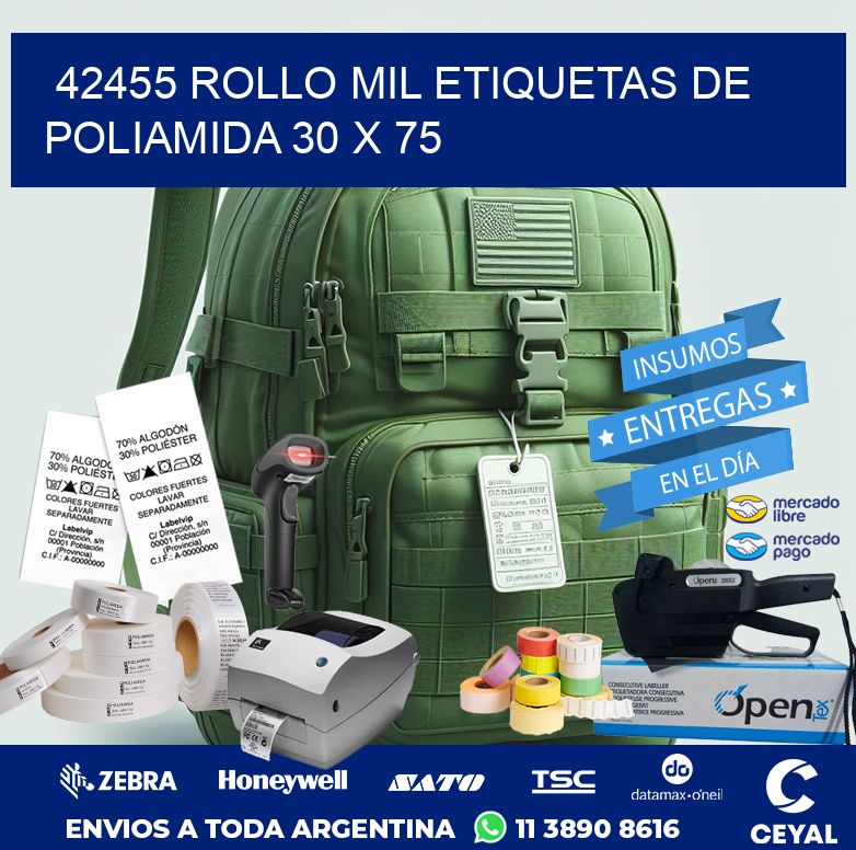 42455 ROLLO MIL ETIQUETAS DE POLIAMIDA 30 X 75