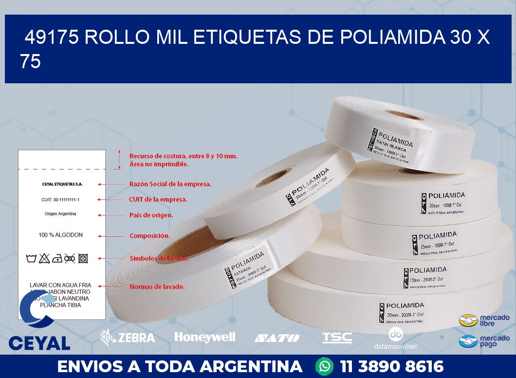 49175 ROLLO MIL ETIQUETAS DE POLIAMIDA 30 X 75