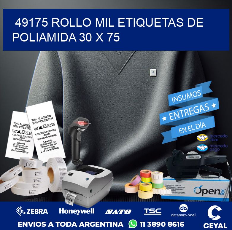 49175 ROLLO MIL ETIQUETAS DE POLIAMIDA 30 X 75