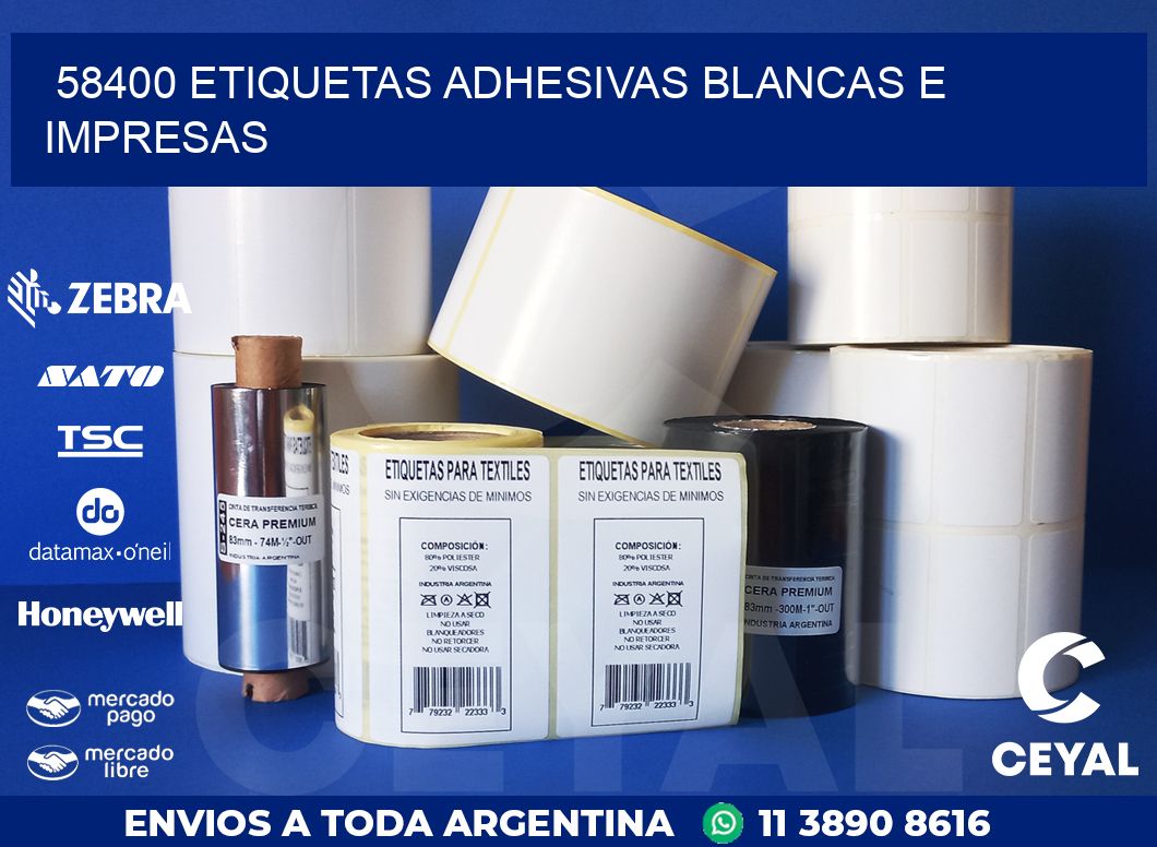58400 ETIQUETAS ADHESIVAS BLANCAS E IMPRESAS