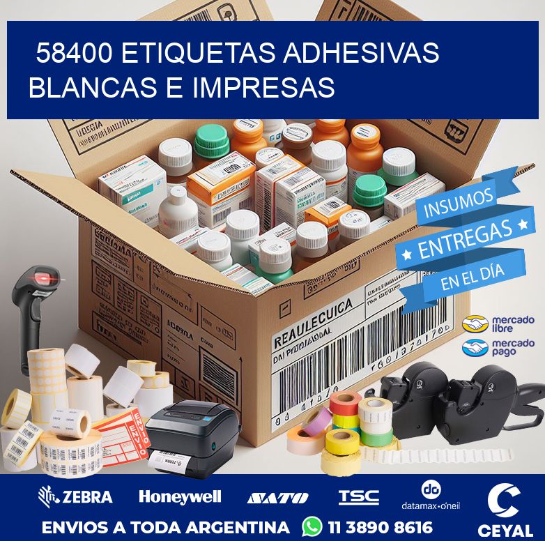 58400 ETIQUETAS ADHESIVAS BLANCAS E IMPRESAS
