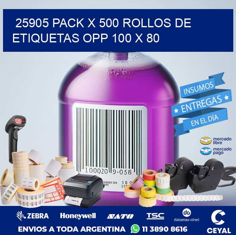 25905 PACK X 500 ROLLOS DE ETIQUETAS OPP 100 X 80
