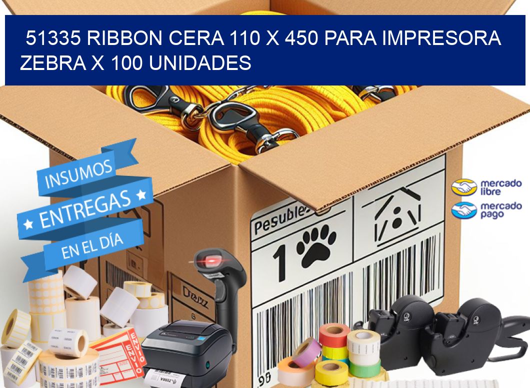 51335 RIBBON CERA 110 X 450 PARA IMPRESORA ZEBRA X 100 UNIDADES