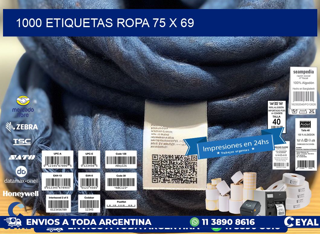 1000 ETIQUETAS ROPA 75 x 69