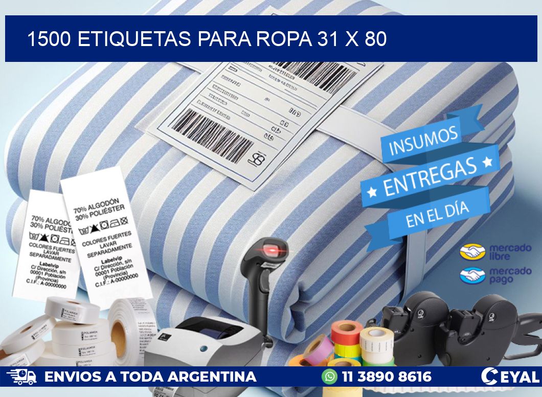 1500 ETIQUETAS PARA ROPA 31 x 80