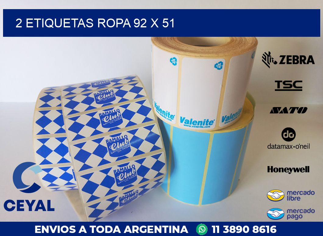 2 ETIQUETAS ROPA 92 x 51