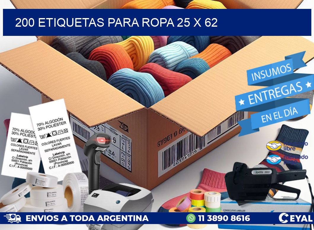200 ETIQUETAS PARA ROPA 25 x 62