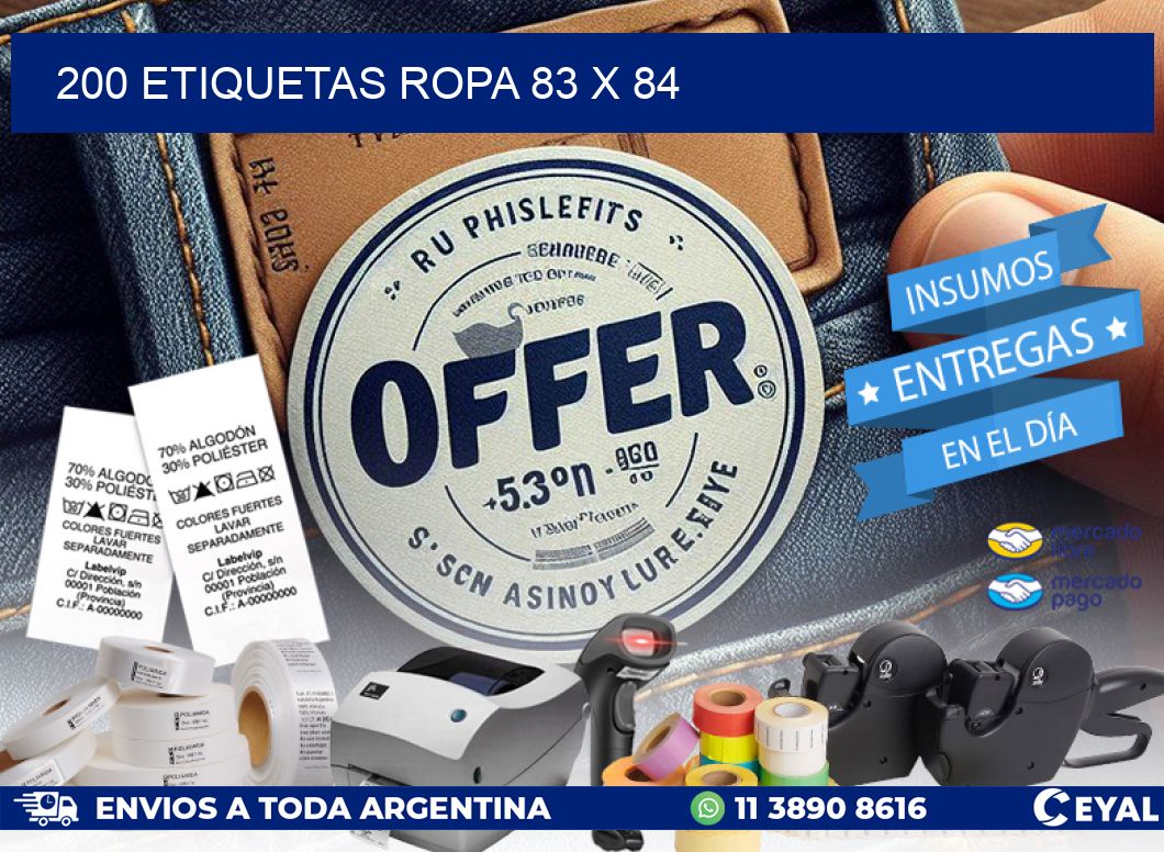 200 ETIQUETAS ROPA 83 x 84