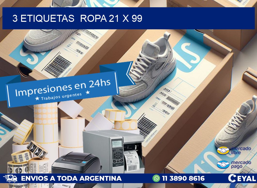 3 ETIQUETAS  ROPA 21 x 99