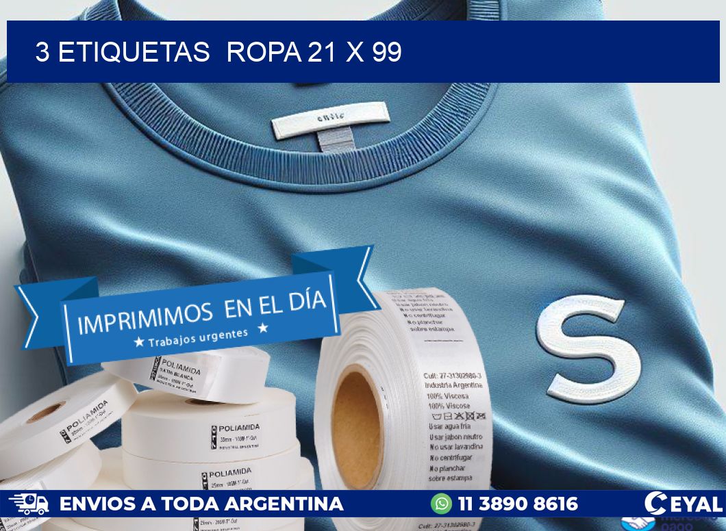 3 ETIQUETAS  ROPA 21 x 99