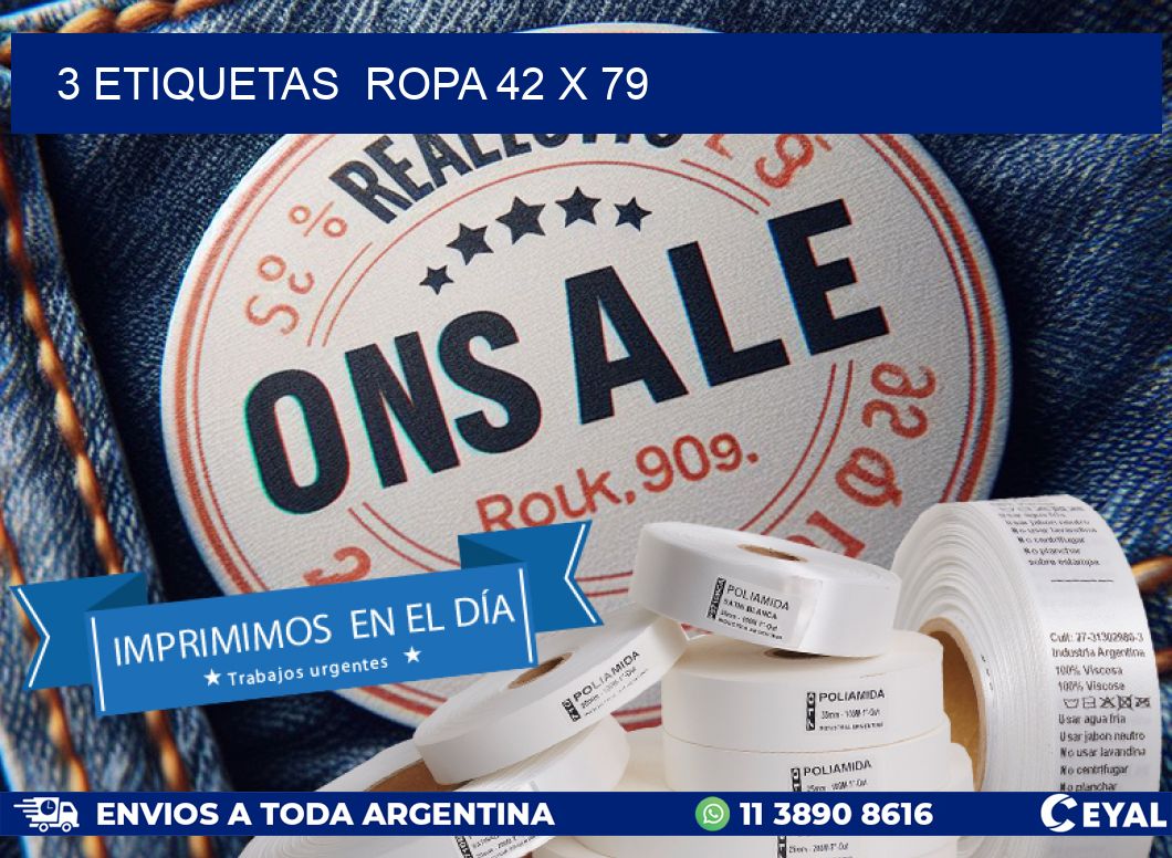 3 ETIQUETAS ROPA 42 x 79