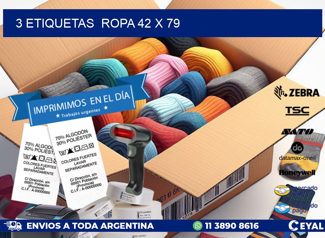 3 ETIQUETAS ROPA 42 x 79