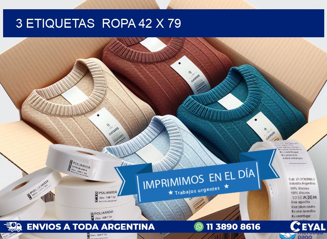 3 ETIQUETAS ROPA 42 x 79