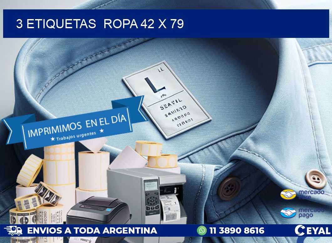 3 ETIQUETAS ROPA 42 x 79