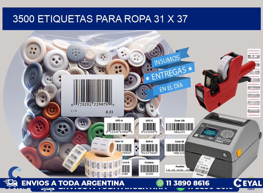 3500 ETIQUETAS PARA ROPA 31 x 37