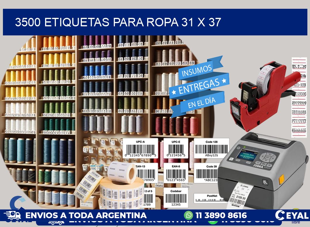 3500 ETIQUETAS PARA ROPA 31 x 37