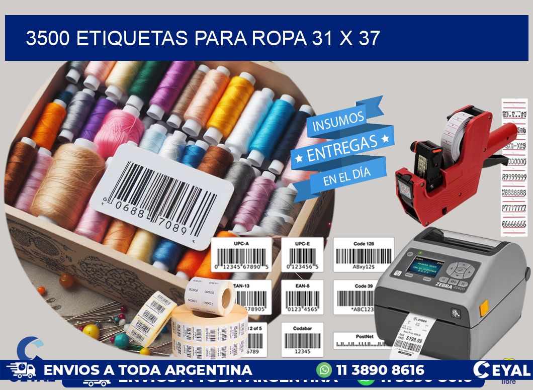 3500 ETIQUETAS PARA ROPA 31 x 37