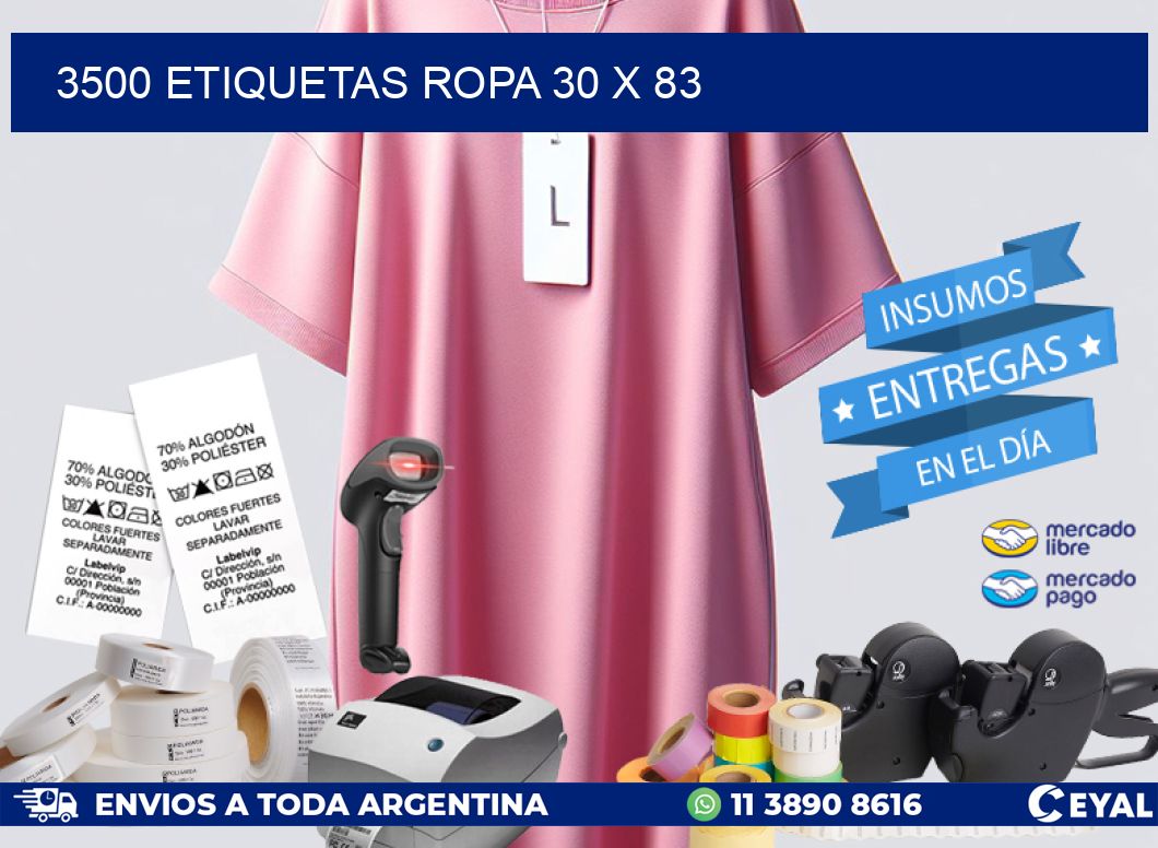 3500 ETIQUETAS ROPA 30 x 83