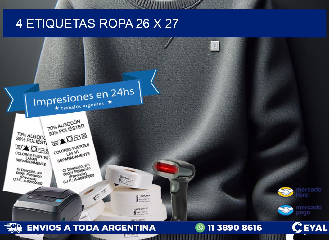 4 ETIQUETAS ROPA 26 x 27