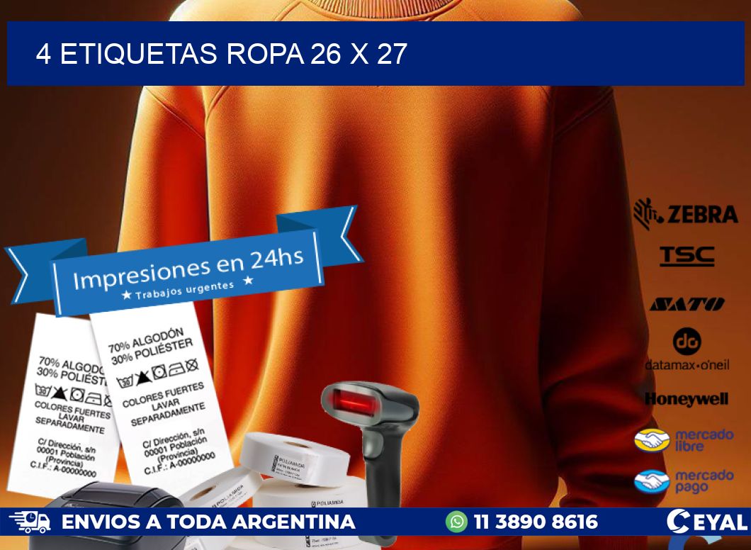 4 ETIQUETAS ROPA 26 x 27