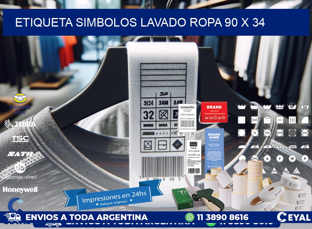 ETIQUETA SIMBOLOS LAVADO ROPA 90 x 34