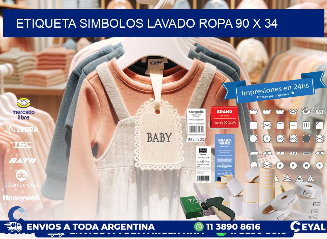 ETIQUETA SIMBOLOS LAVADO ROPA 90 x 34