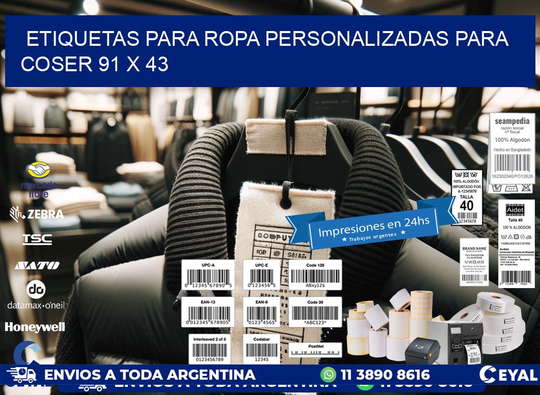ETIQUETAS PARA ROPA PERSONALIZADAS PARA COSER 91 x 43