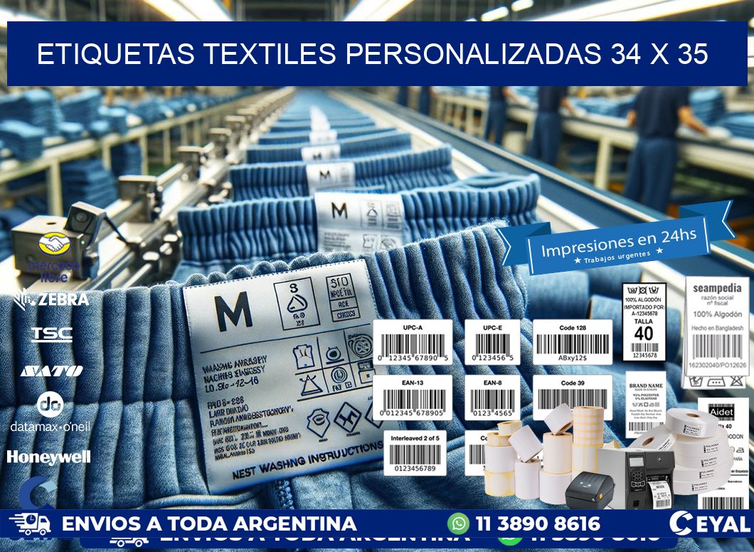 ETIQUETAS TEXTILES PERSONALIZADAS 34 x 35