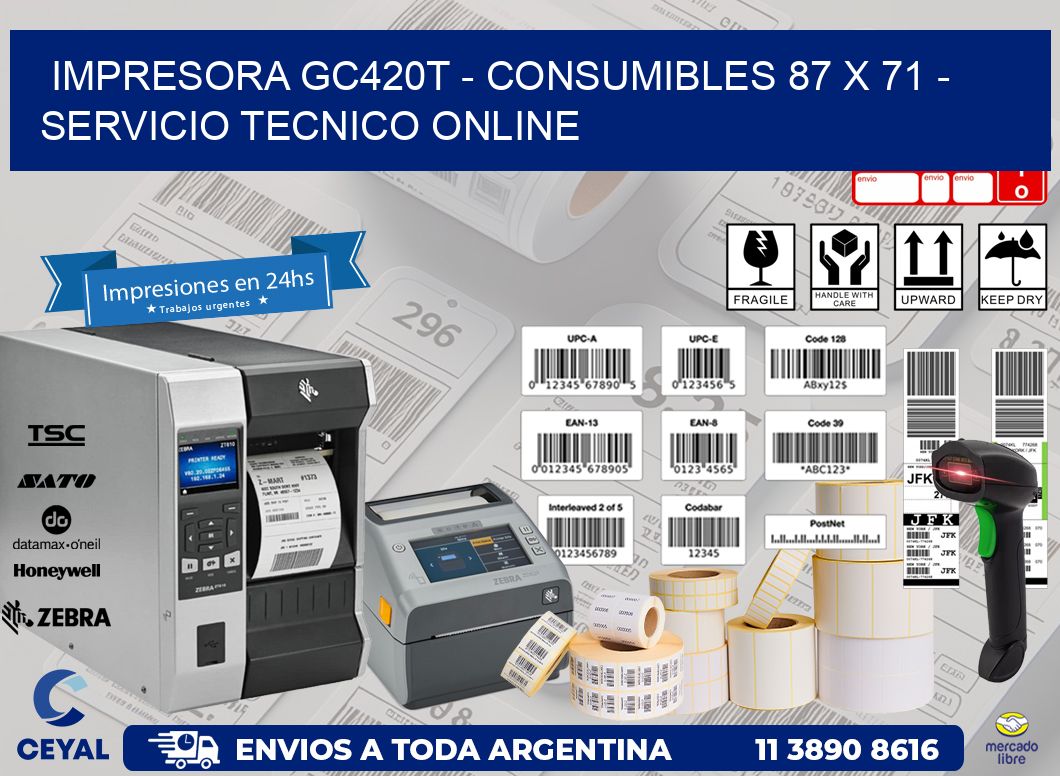 IMPRESORA GC420T - CONSUMIBLES 87 x 71 - SERVICIO TECNICO ONLINE