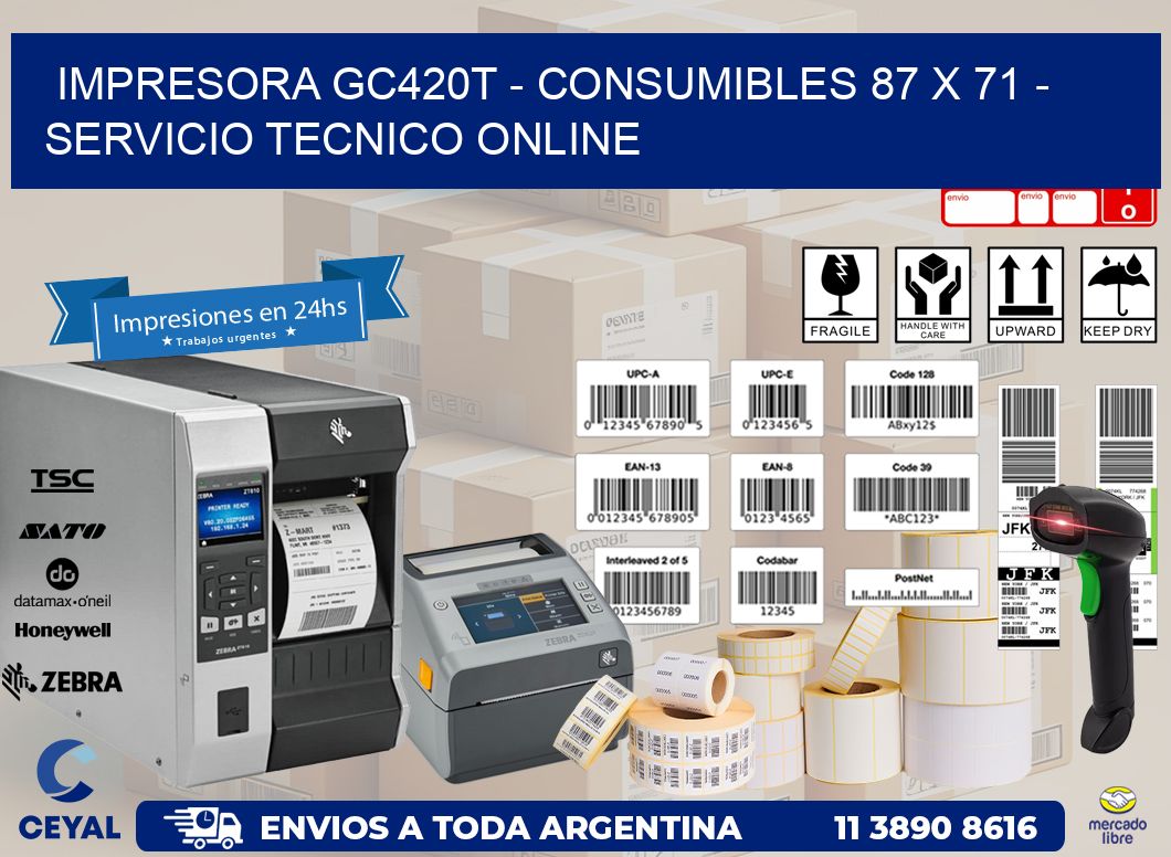 IMPRESORA GC420T – CONSUMIBLES 87 x 71 – SERVICIO TECNICO ONLINE