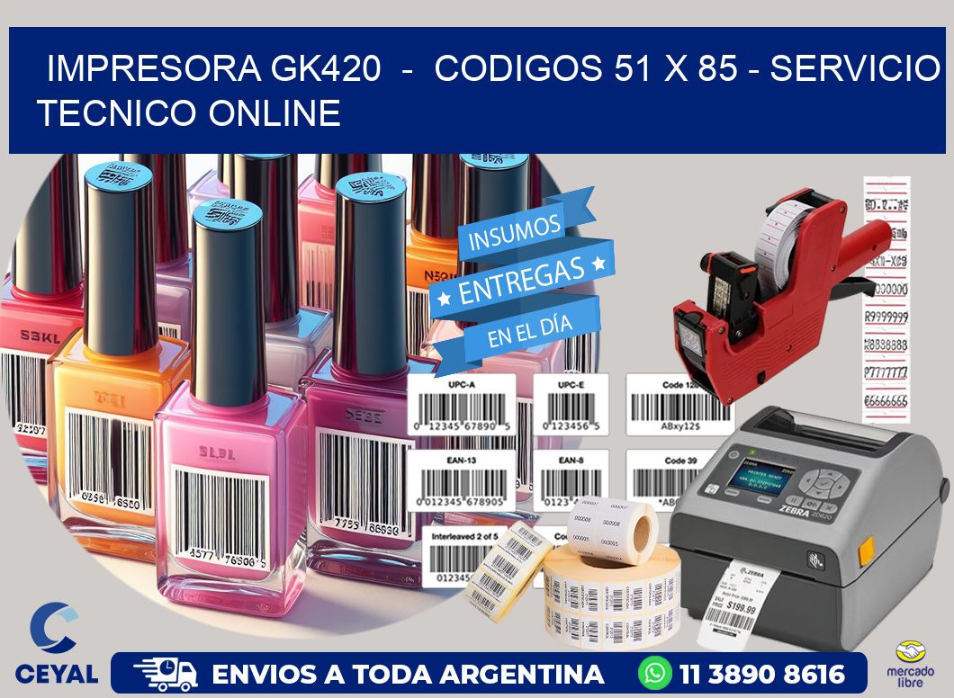 IMPRESORA GK420  -  CODIGOS 51 x 85 - SERVICIO TECNICO ONLINE