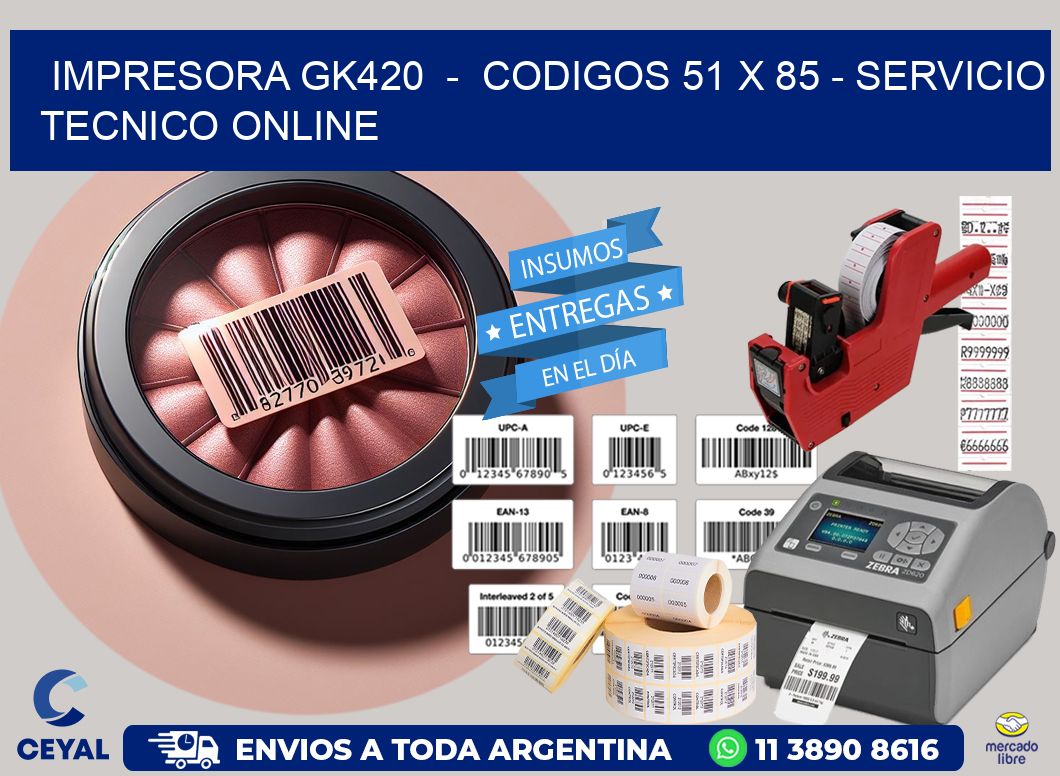 IMPRESORA GK420  -  CODIGOS 51 x 85 - SERVICIO TECNICO ONLINE