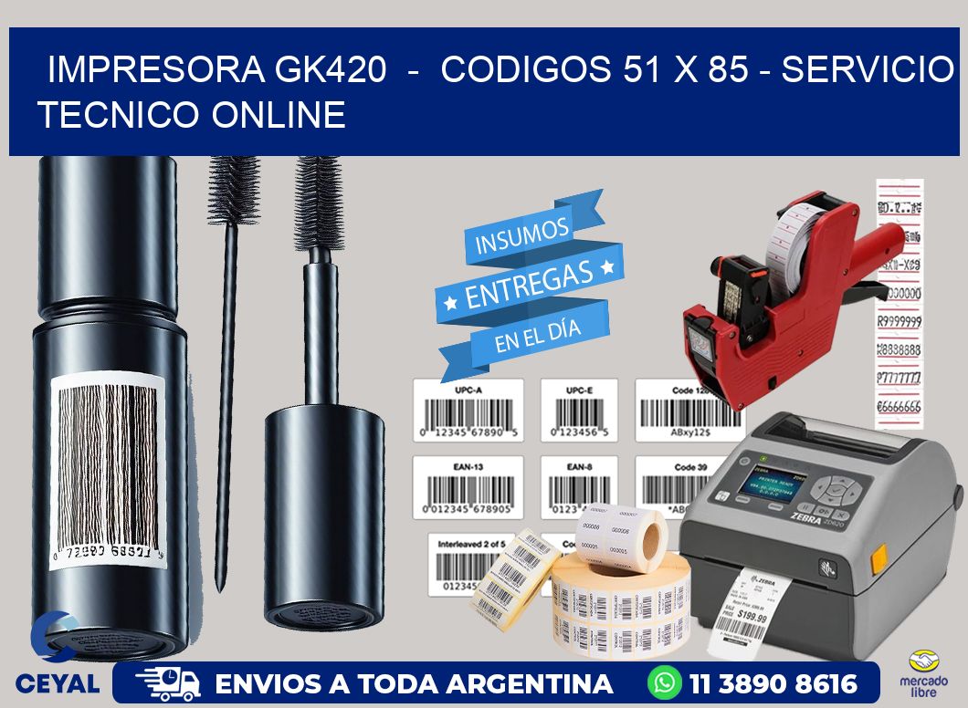 IMPRESORA GK420  -  CODIGOS 51 x 85 - SERVICIO TECNICO ONLINE