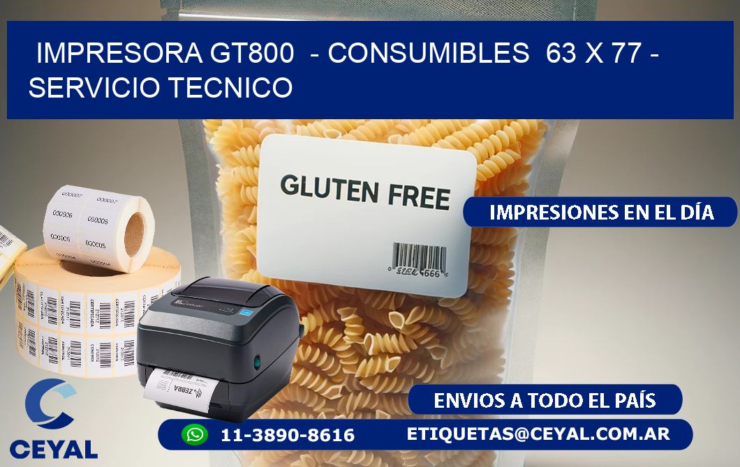 IMPRESORA GT800  - CONSUMIBLES  63 x 77 - SERVICIO TECNICO