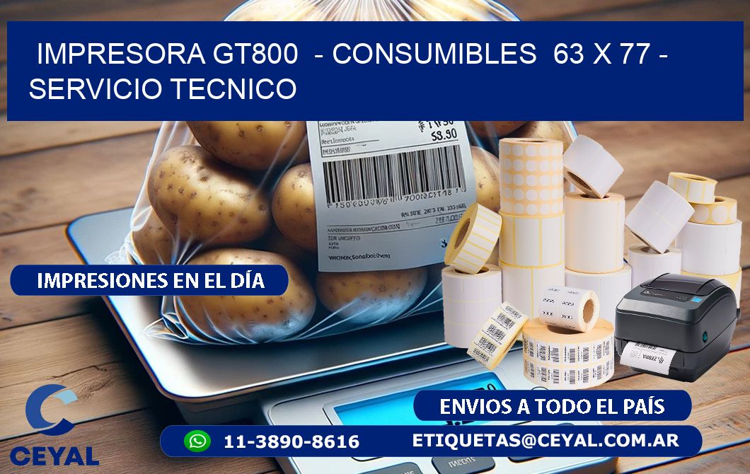 IMPRESORA GT800  - CONSUMIBLES  63 x 77 - SERVICIO TECNICO