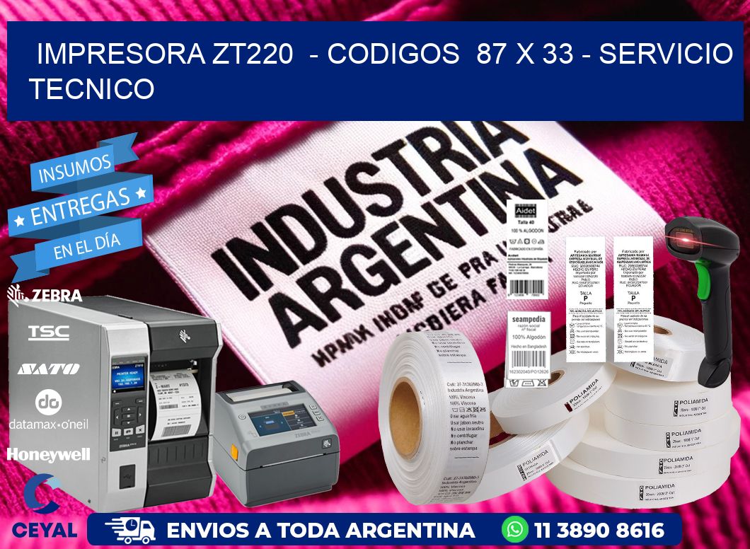 IMPRESORA ZT220  - CODIGOS  87 x 33 - SERVICIO TECNICO