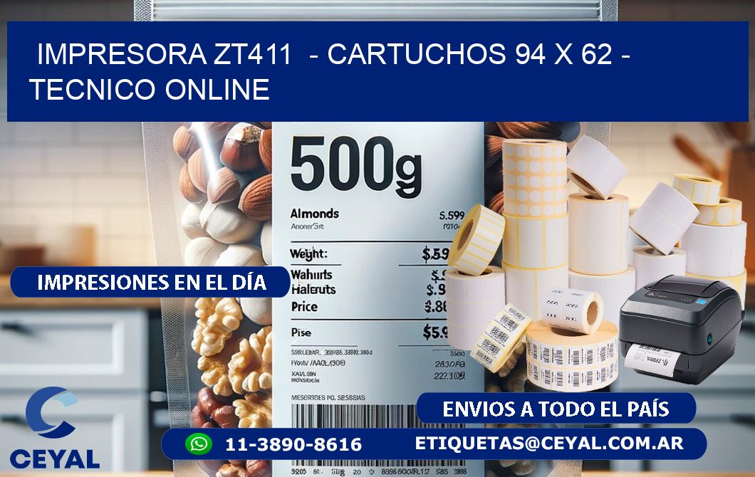 IMPRESORA ZT411  - CARTUCHOS 94 x 62 - TECNICO ONLINE