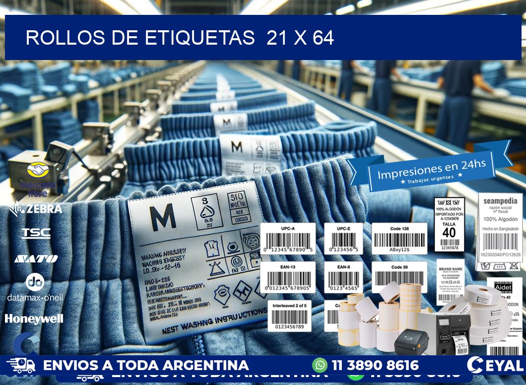 ROLLOS DE ETIQUETAS  21 x 64