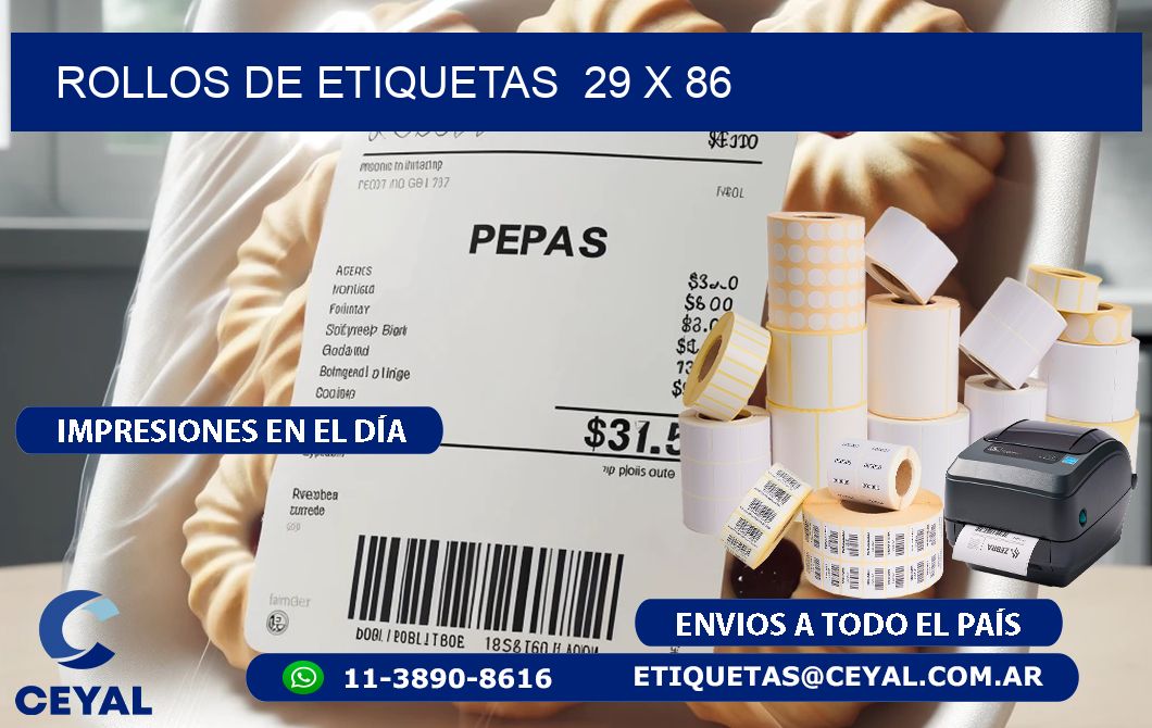 ROLLOS DE ETIQUETAS 29 x 86